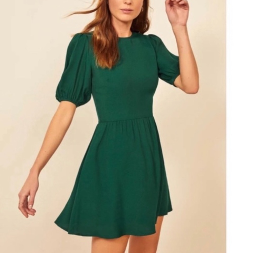 Reformation | Dulce Green Short Sleeve Mini Dress | sz 0| like new